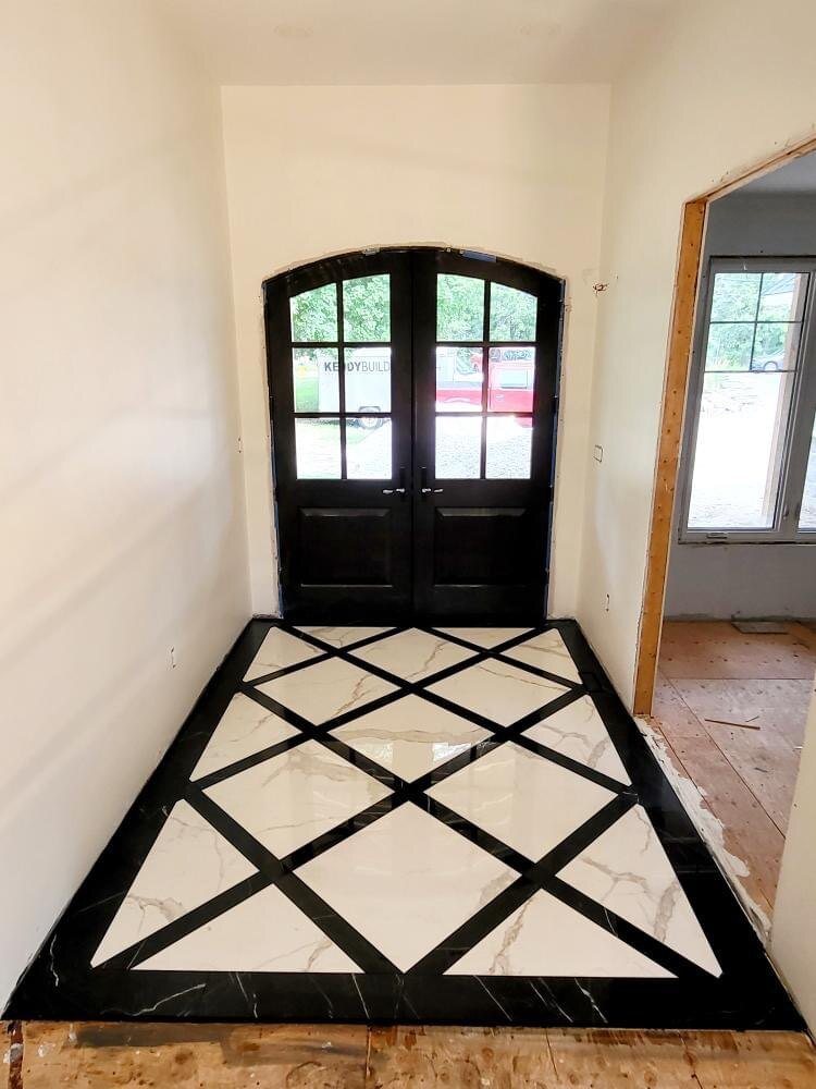 Finished custom entry tile inlay